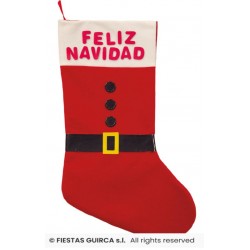 BOTA TRAJE PAPÁ NOEL "FELIZ NAVIDAD" 55 CM